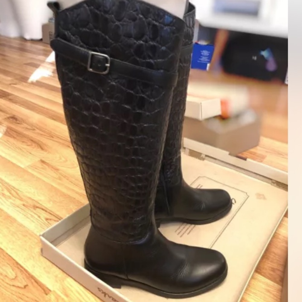Black Faux Croc Leather Boots- Clarks size 8